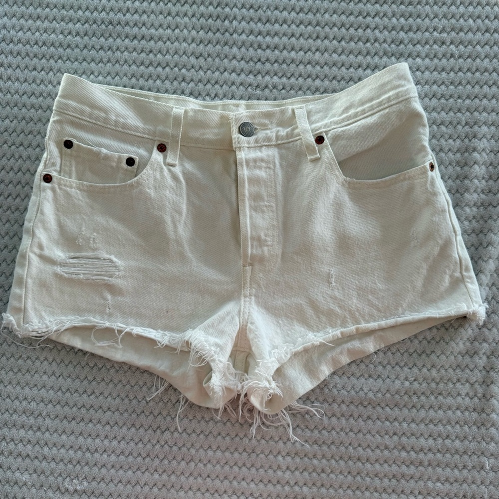 Levi's Women's White Distressed Jean Shorts